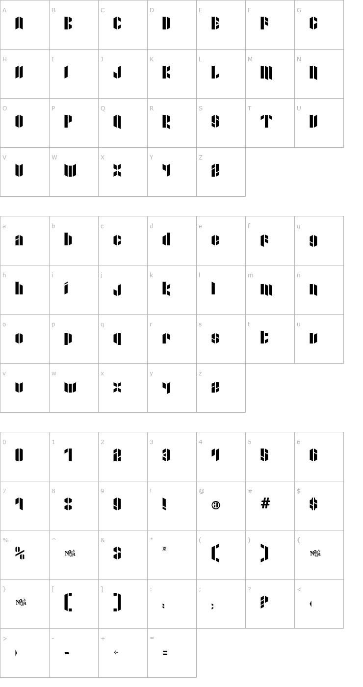 Character Map Xacto Blade Font