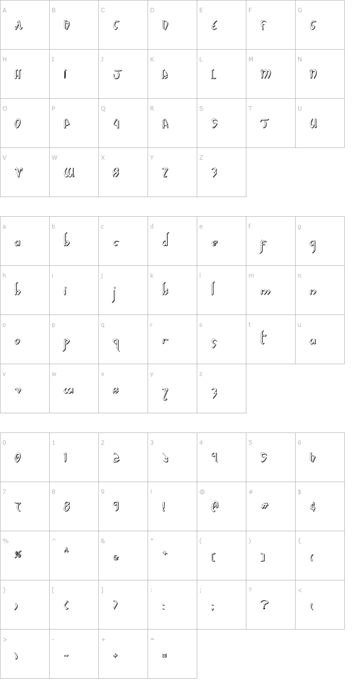 Character Map Xaphan 2 Shadow Font