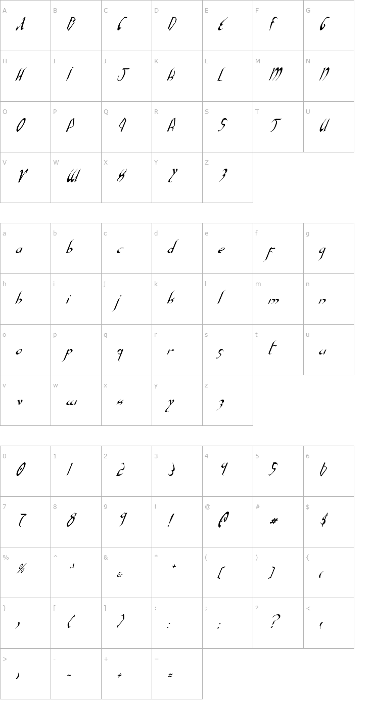 Character Map Xaphan Italic Font