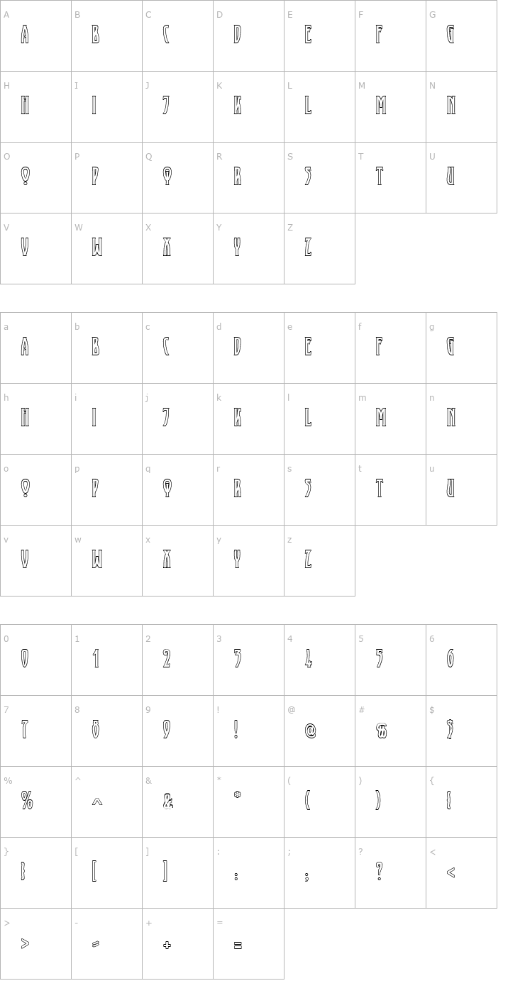 Character Map XAyax Outline Font