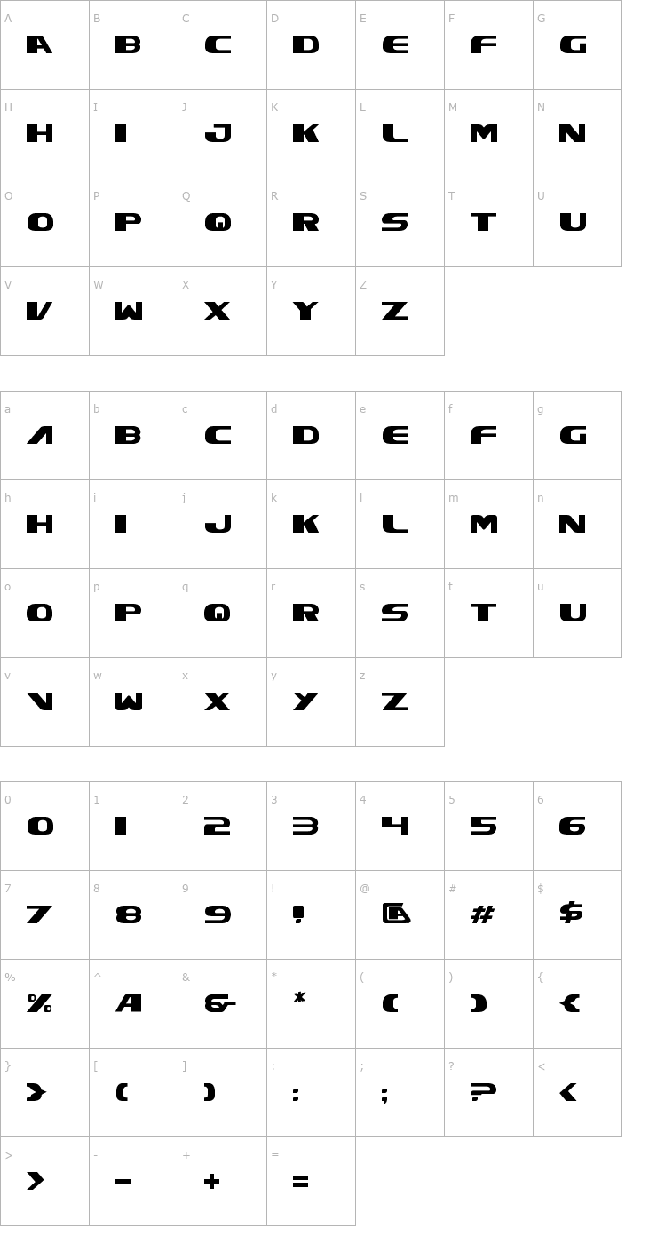 Character Map Xcelsion Font