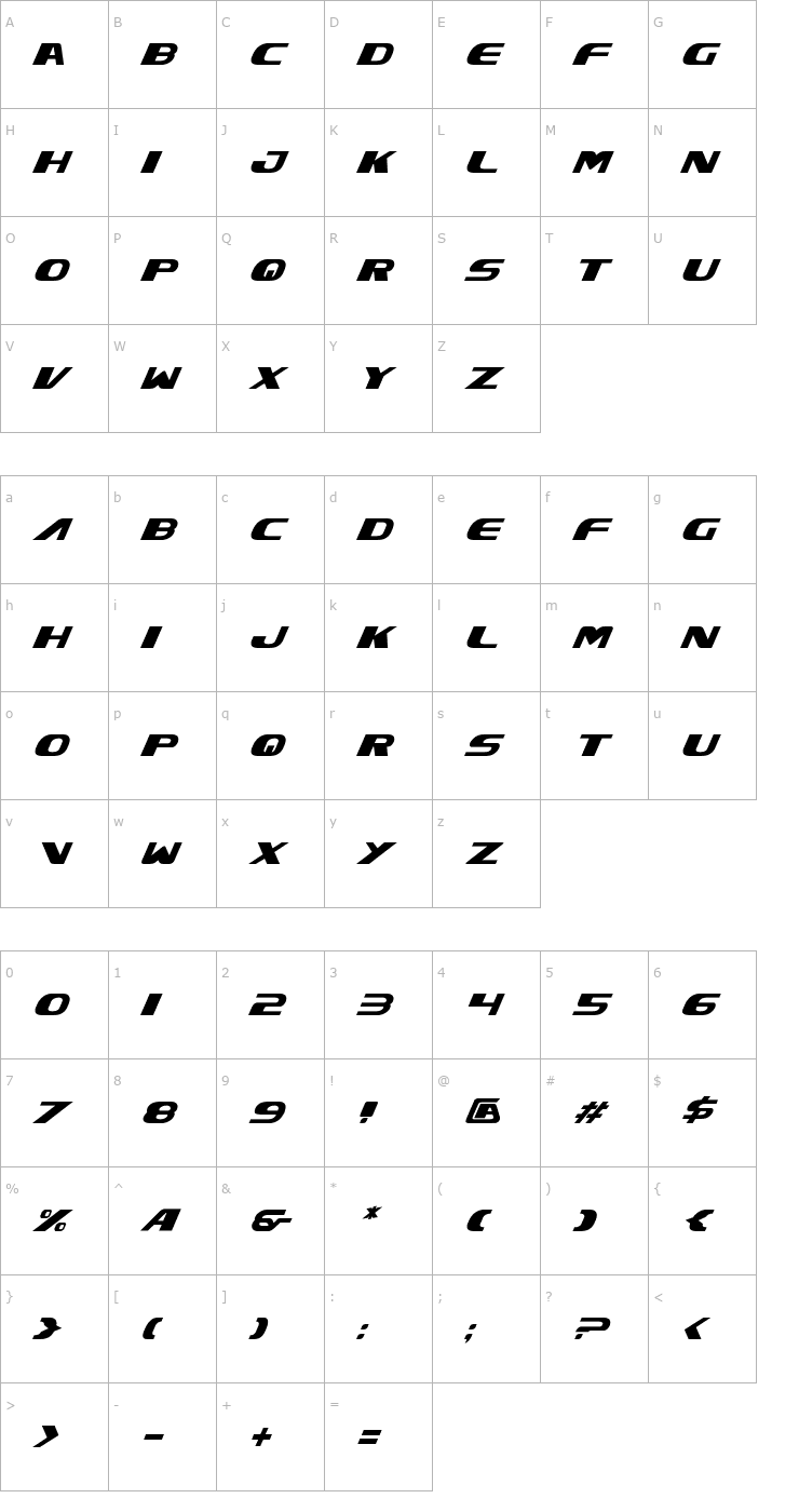 Character Map Xcelsion Italic Font