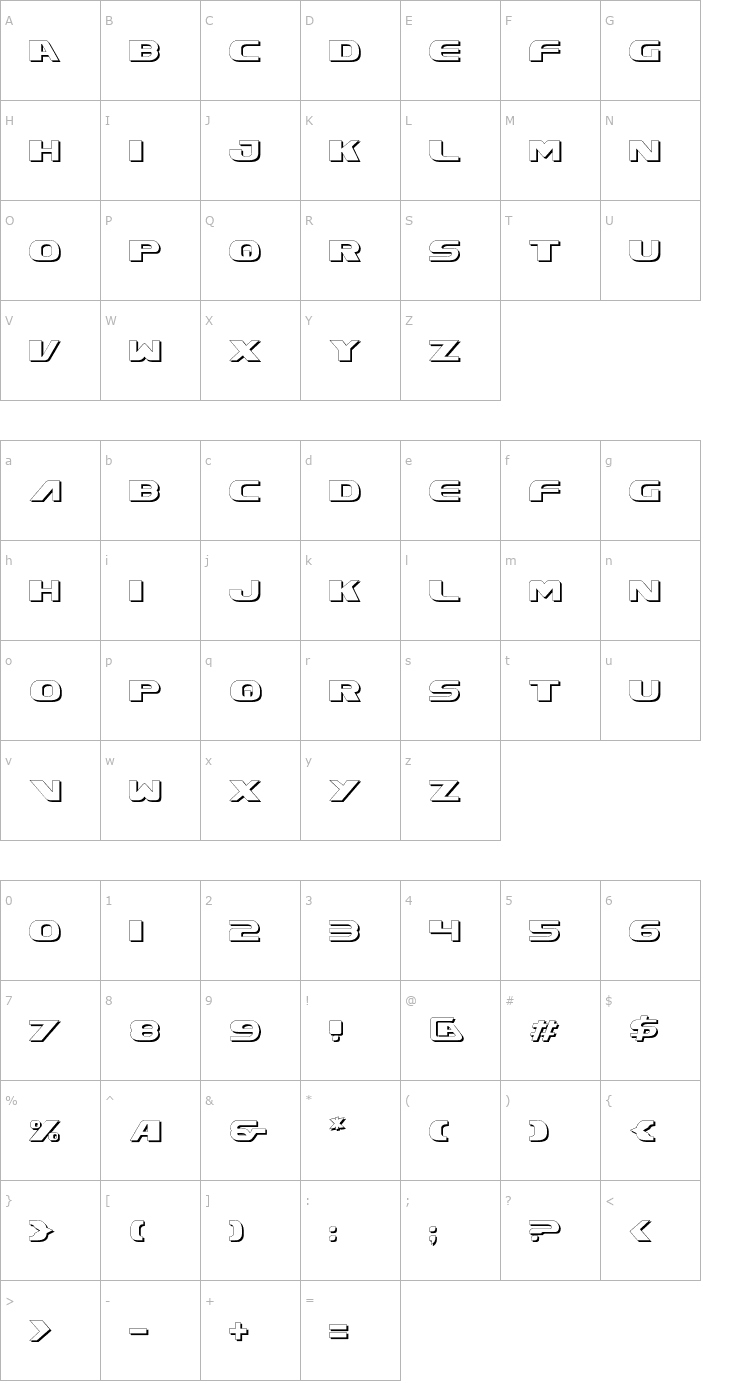 Character Map Xcelsion Shadow Font