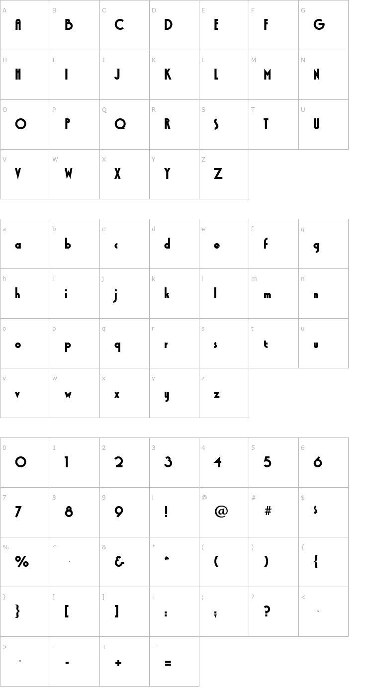 Character Map XctasySansRR ExtraBold Font