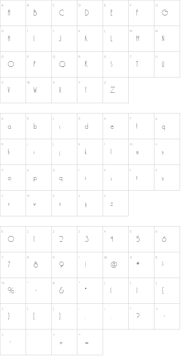 Character Map XctasySansRR Light Font