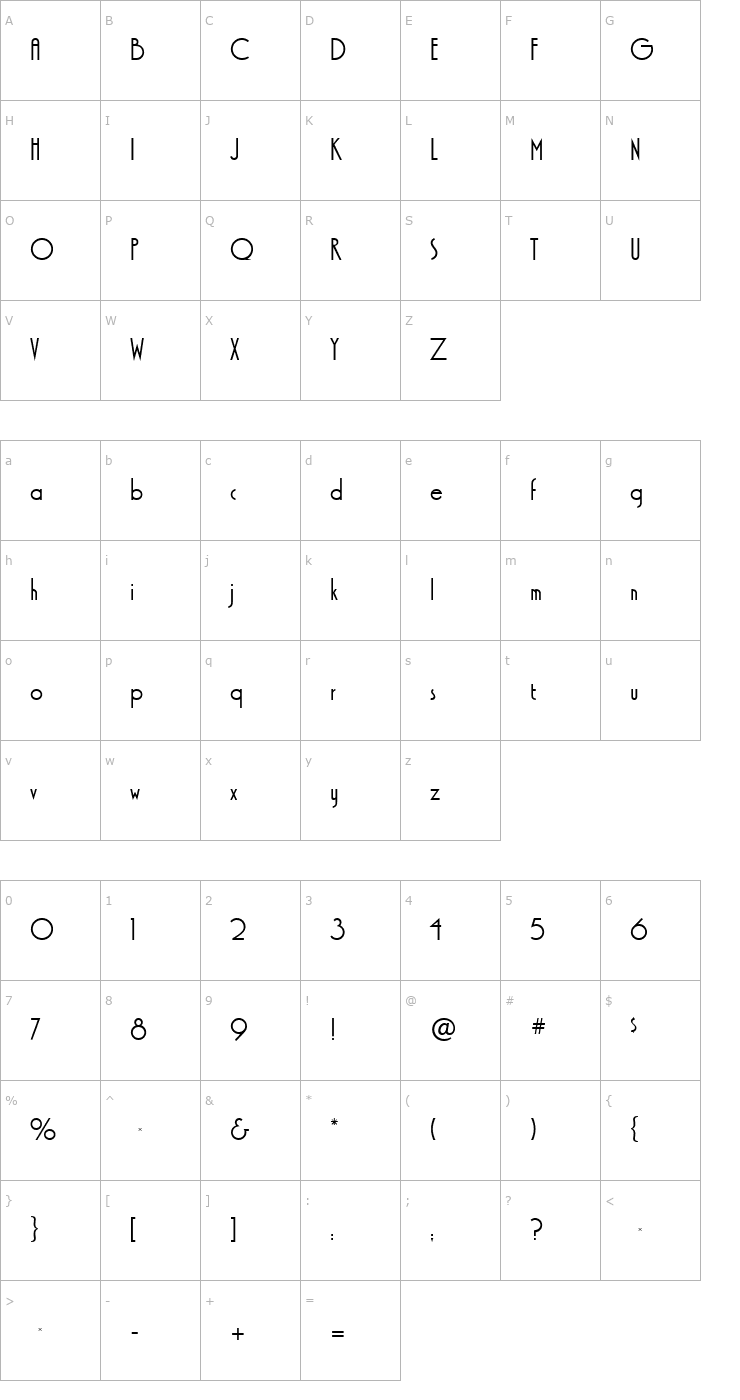 Character Map XctasySansRR Medium Font