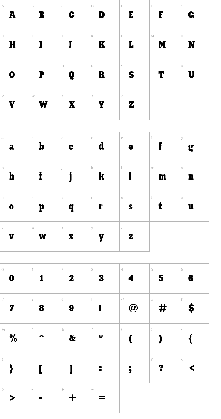 Character Map Xenia Condensed Cyrillic Font