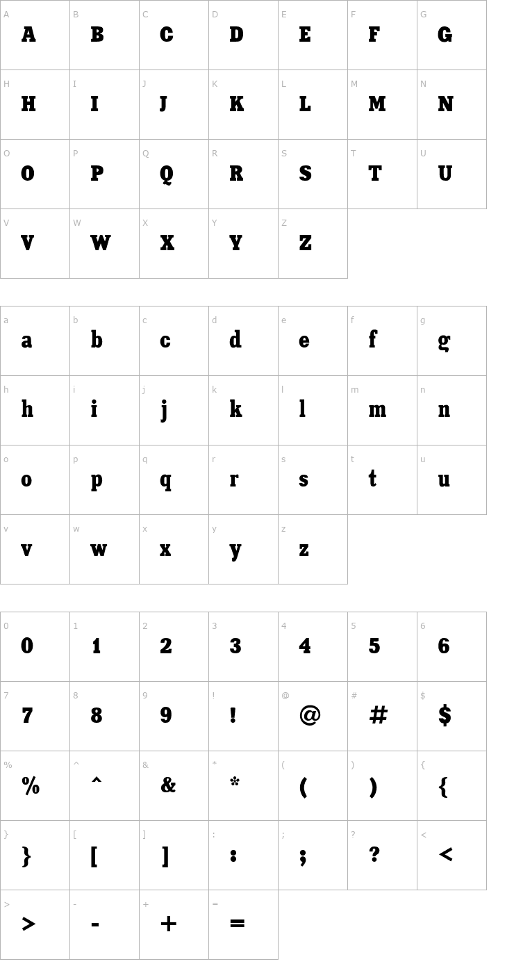 Character Map XeniaCondensed Font
