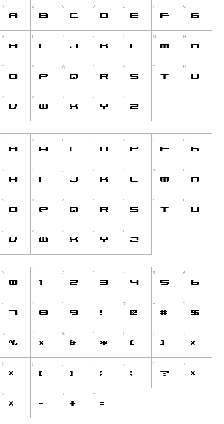 Character Map Xenotron Broadstroke Font