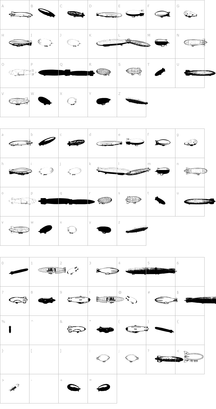 Character Map Xeppelin Font