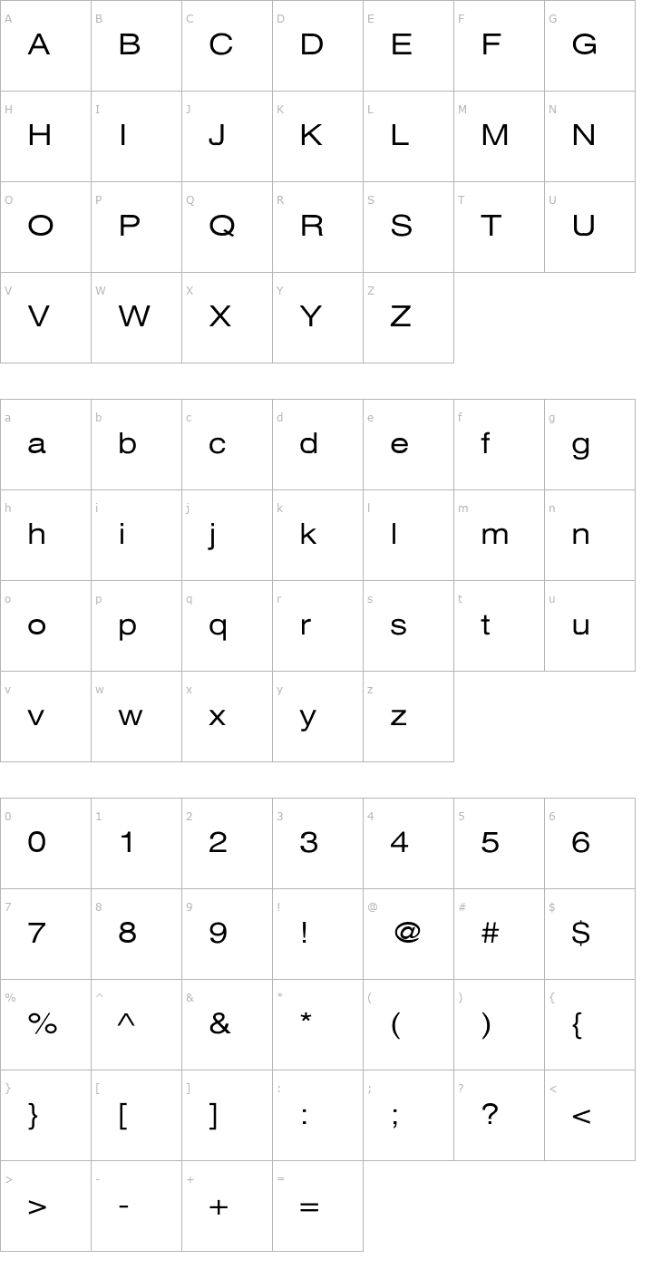 Character Map Xerox Sans Serif Wide Font