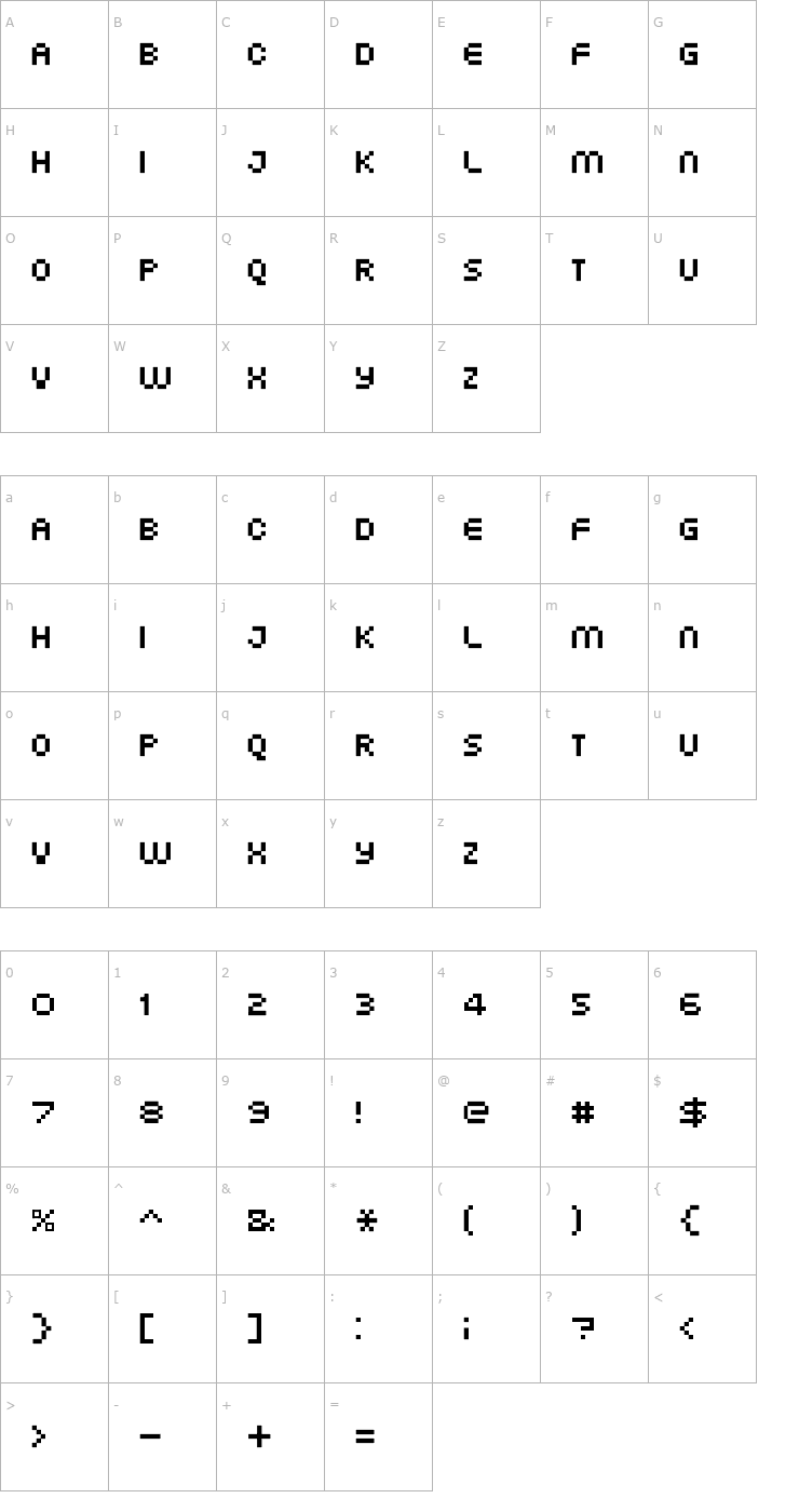 Character Map XG Pixo Font