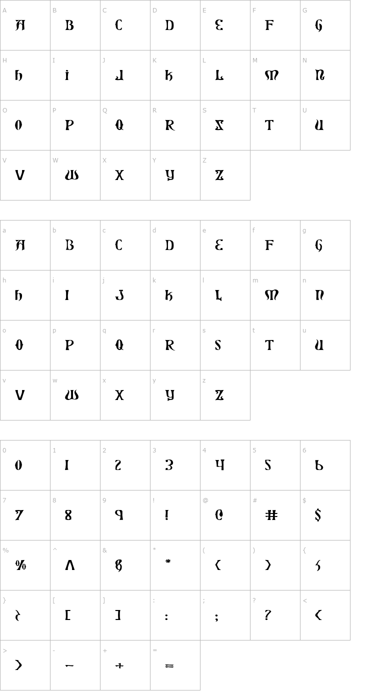 Character Map Xiphos Expanded Font