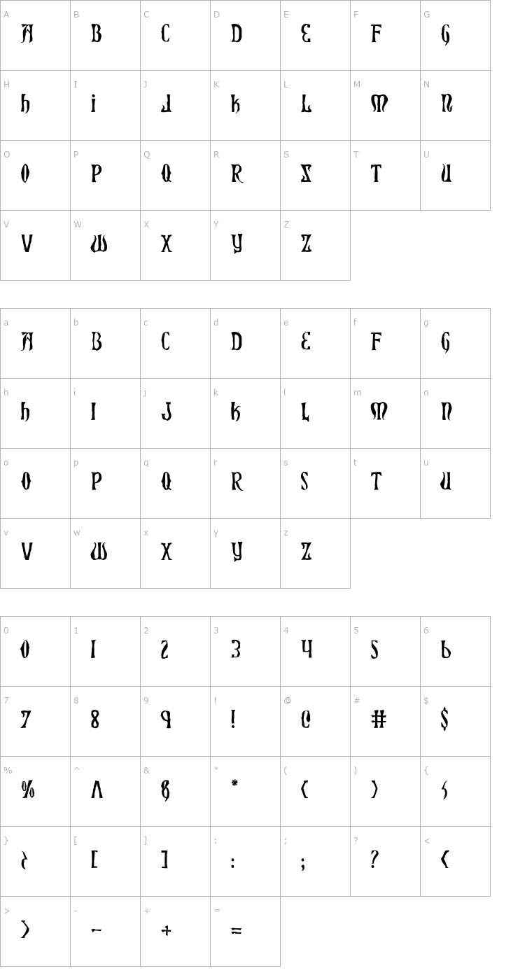 Character Map Xiphos Horror Font