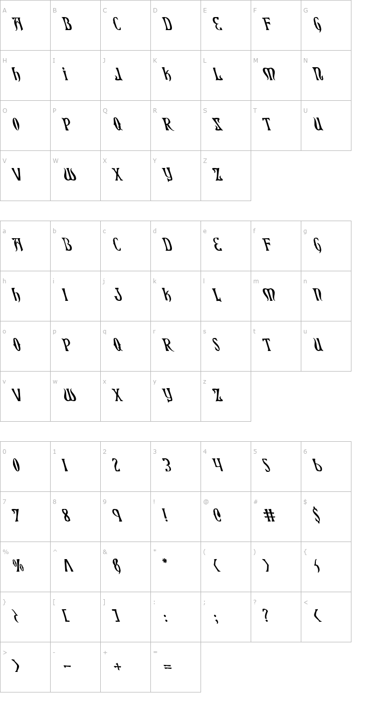 Character Map Xiphos Leftalic Font