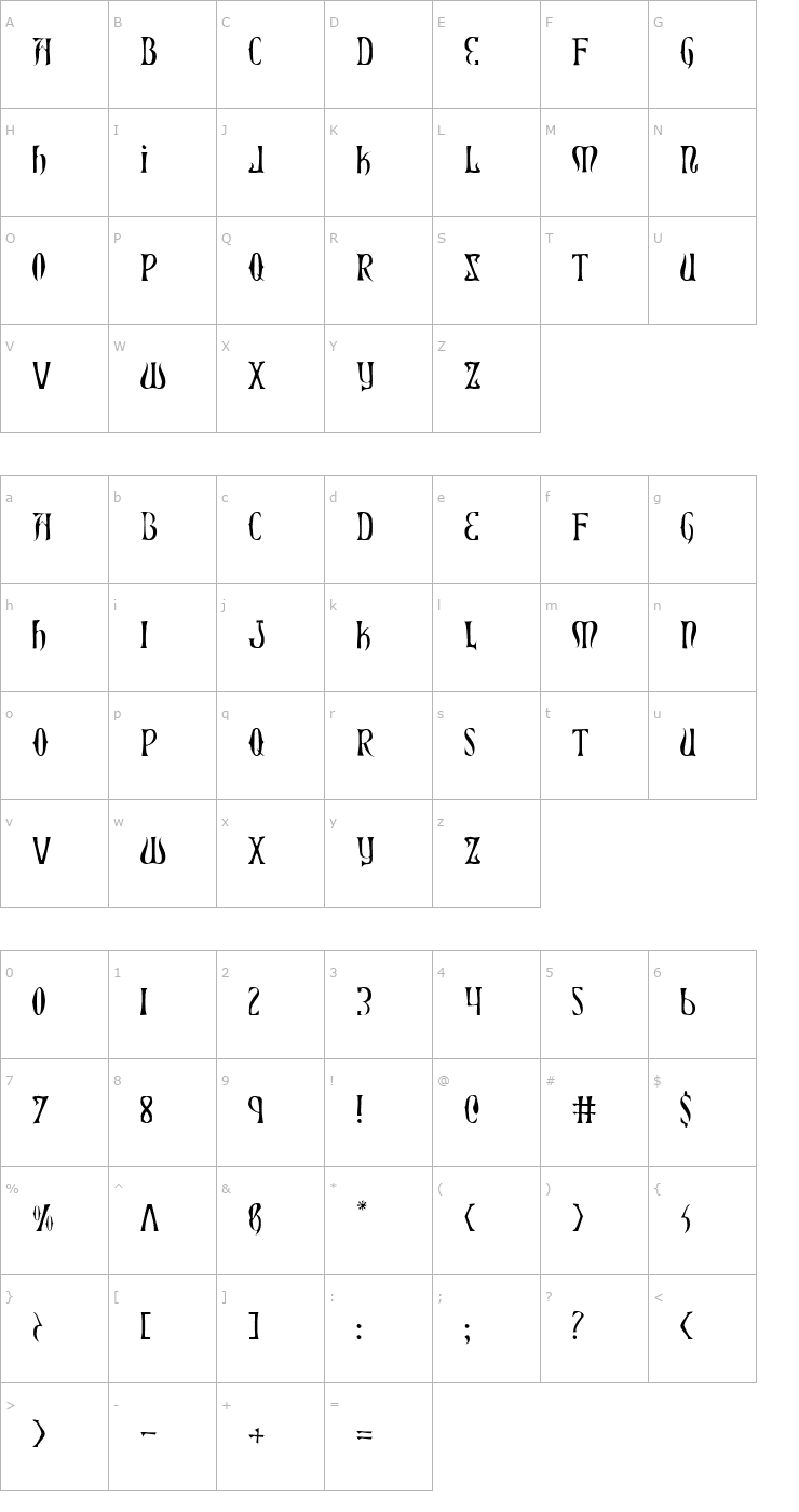 Character Map Xiphos Light Font