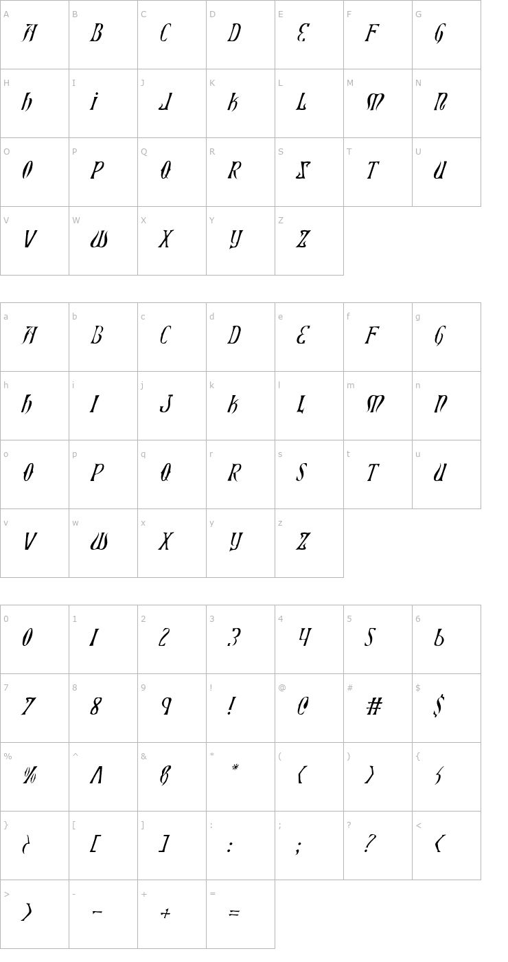 Character Map Xiphos Light Italic Font