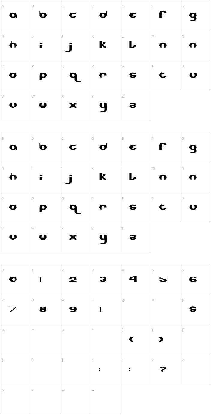 Character Map XLR8 Font