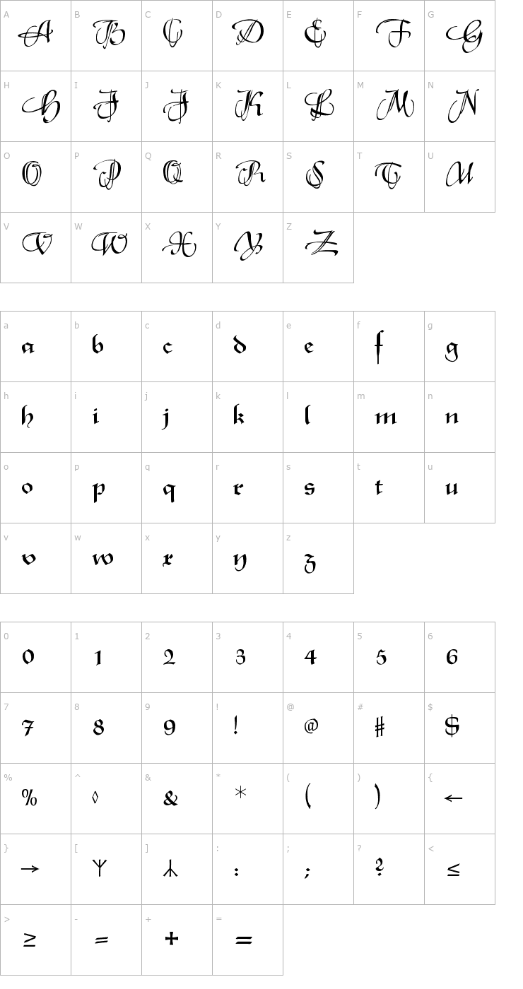 Character Map XmasTerpieceSwashes Font