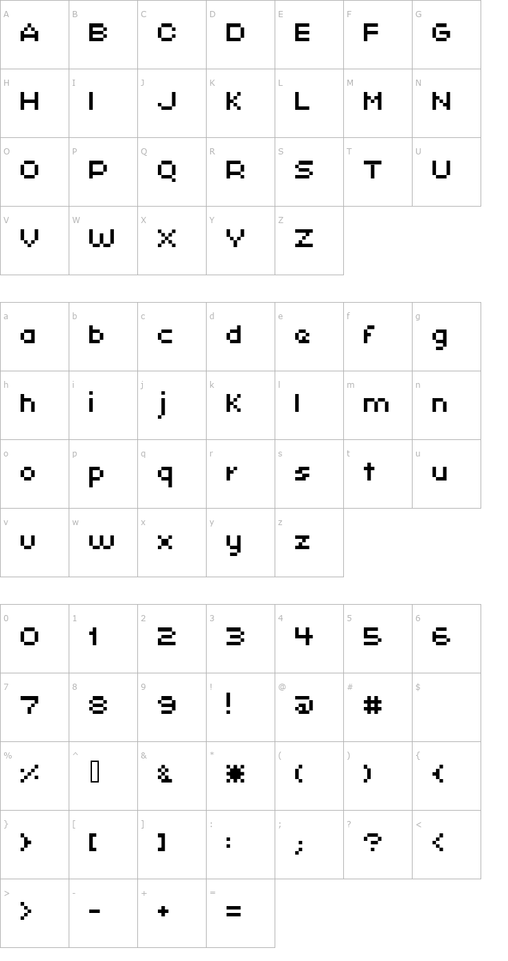 Character Map xpaider pixel explosion 01 Font