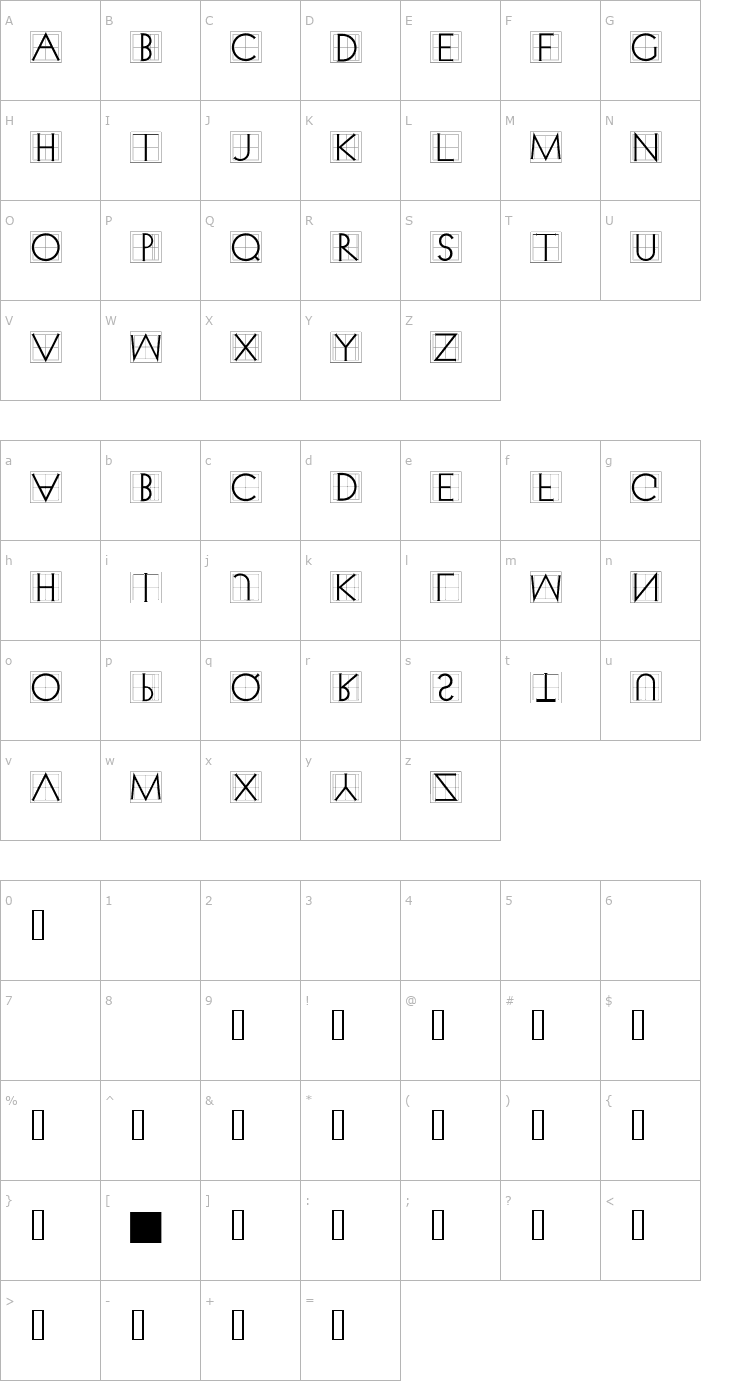 Character Map XperimentypoThree Squares Font