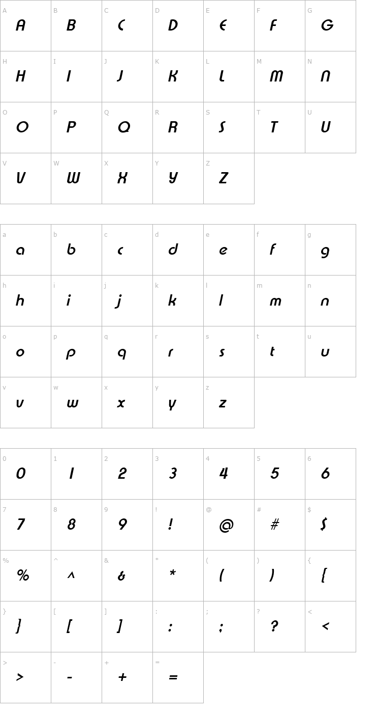 Character Map Xpressive Bold Italic Font