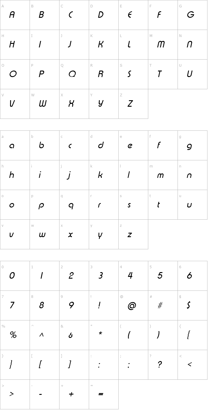 Character Map Xpressive Italic Font