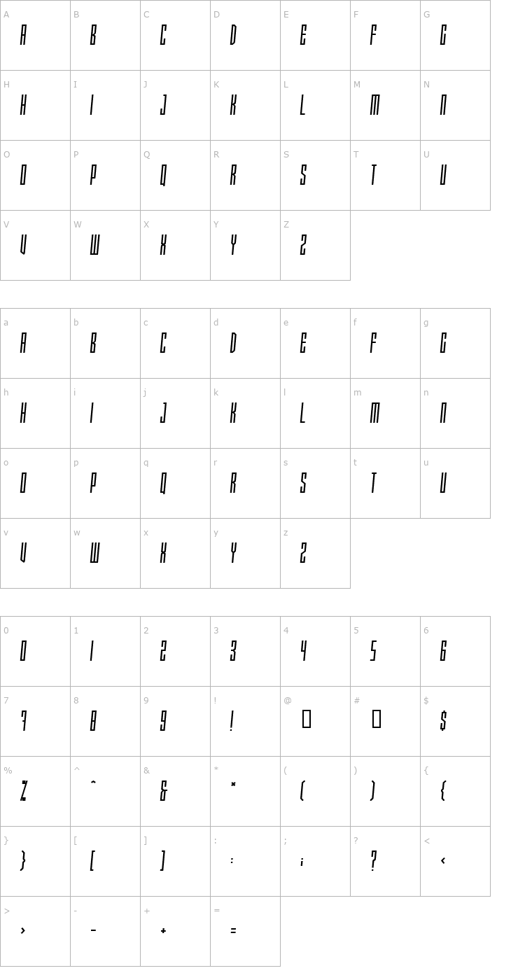 Character Map Xray Ted skew Font