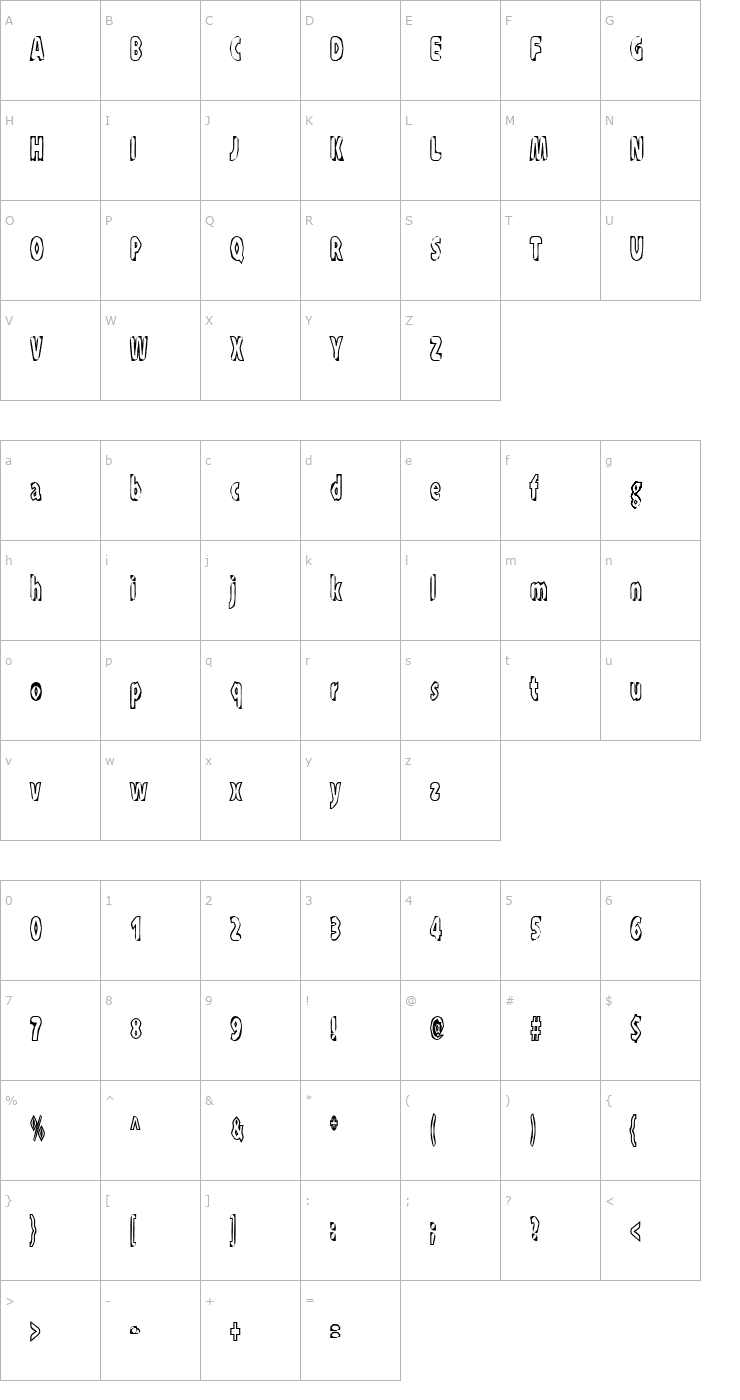Character Map XRaytid Font