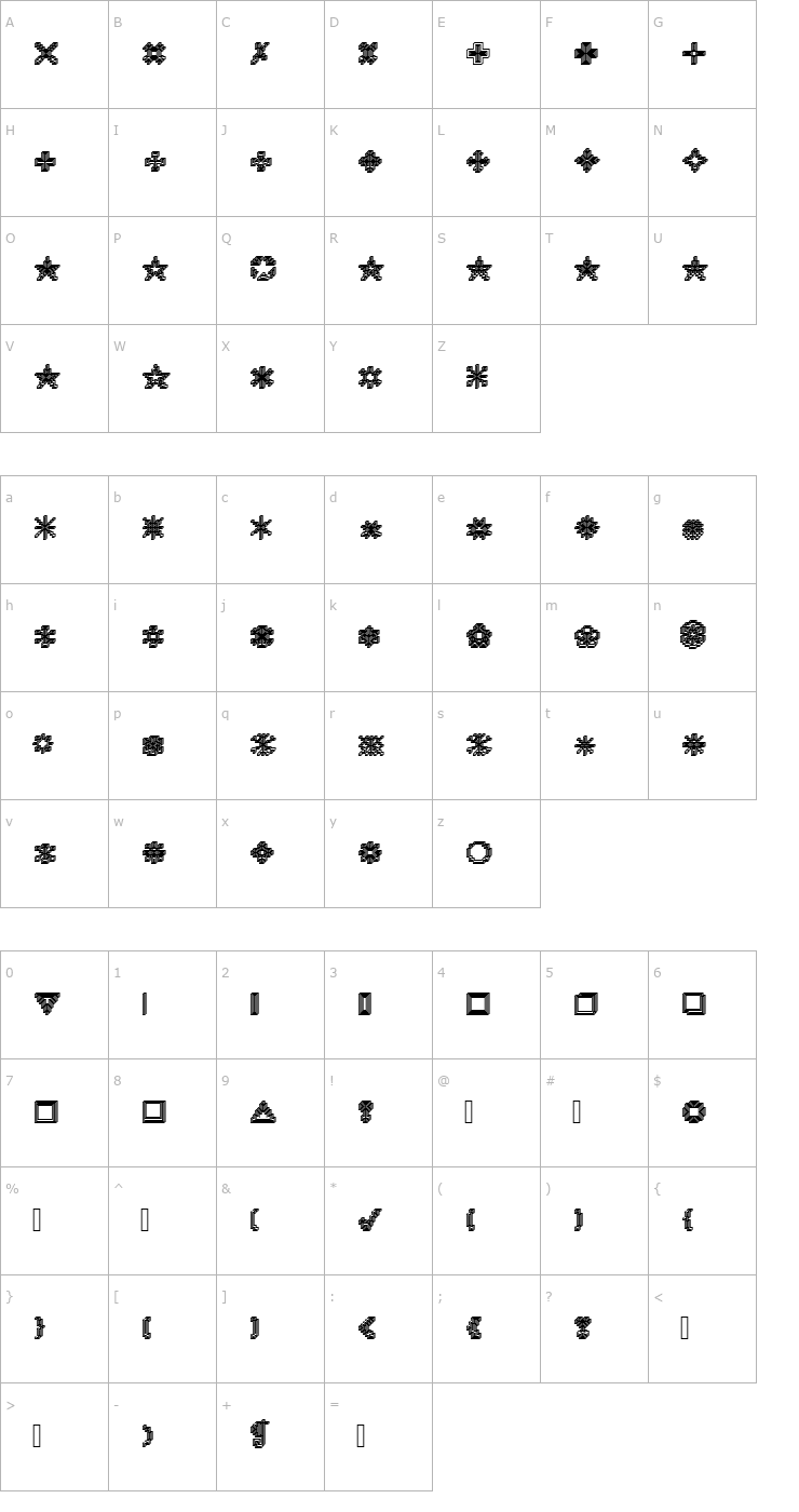 Character Map XRough04 Becker Font