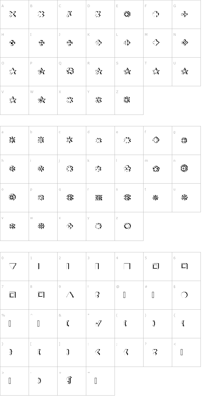 Character Map XRough05 Becker Font