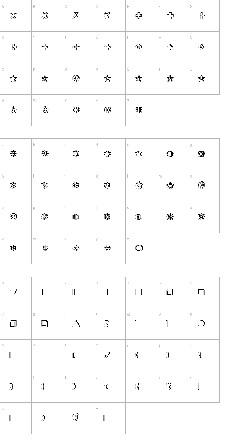 Character Map XRough06 Becker Font