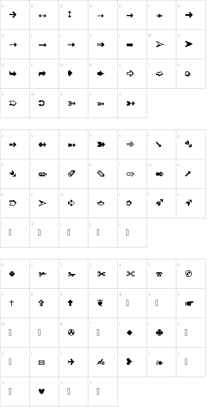 Character Map XRough11 Becker Font