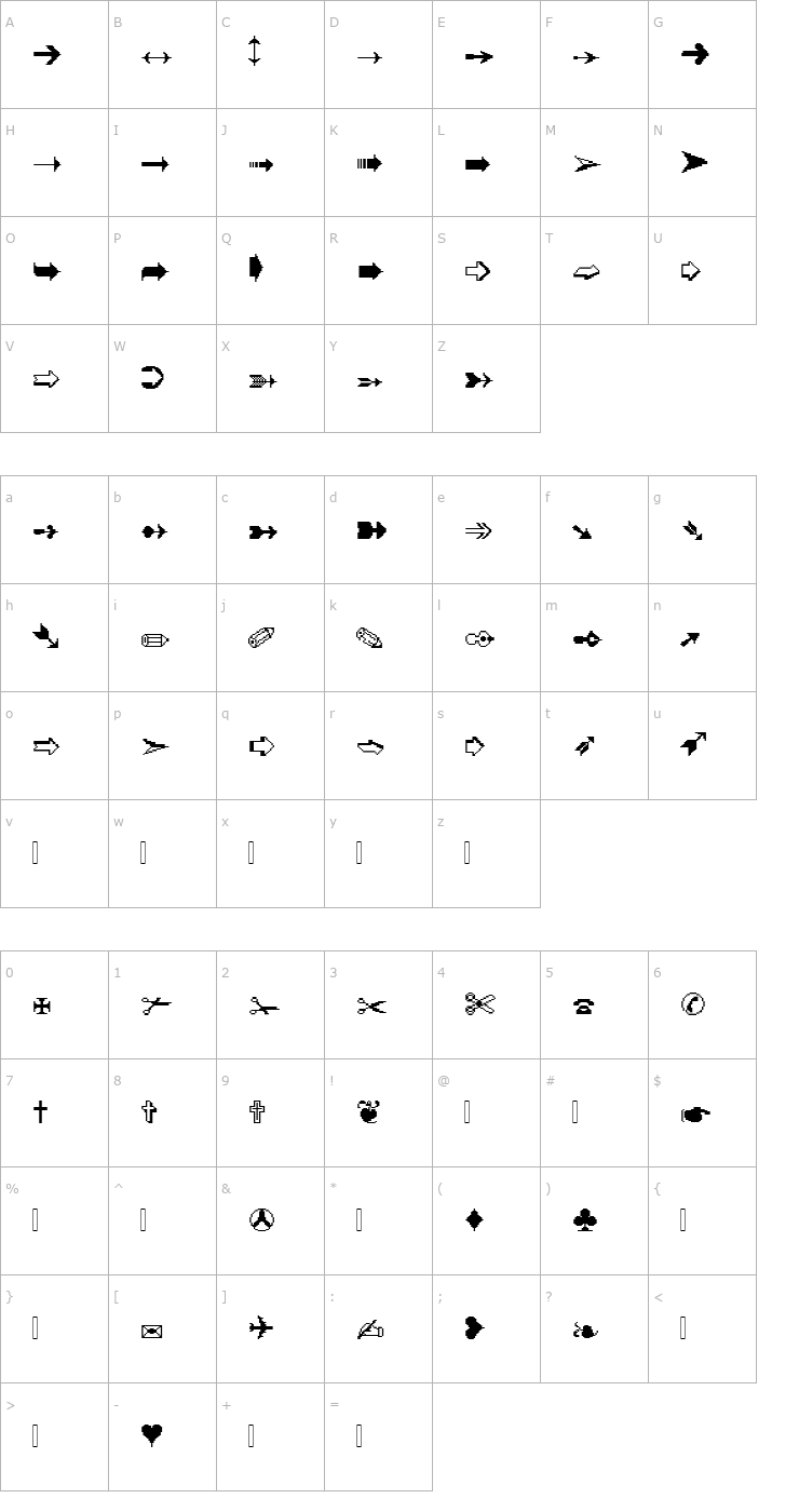 Character Map XRough12 Becker Font