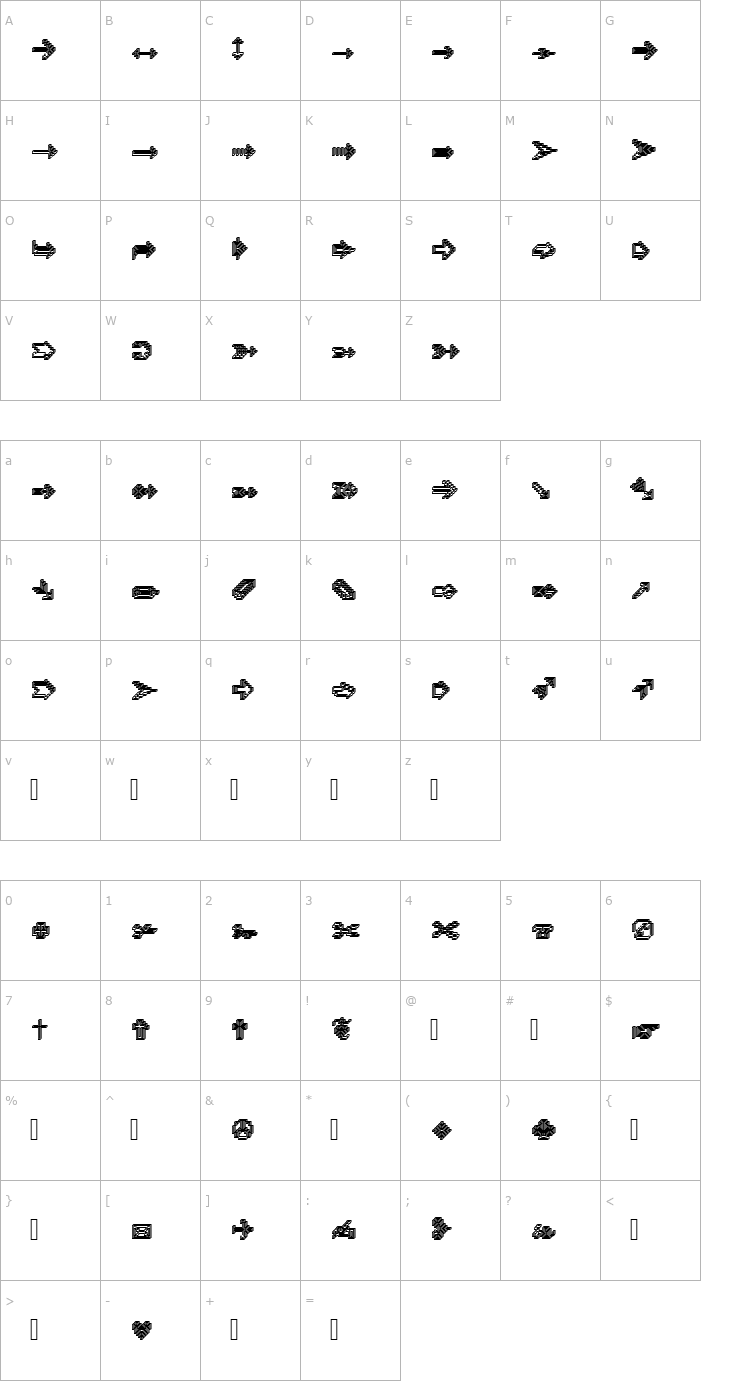 Character Map XRough14 Becker Font