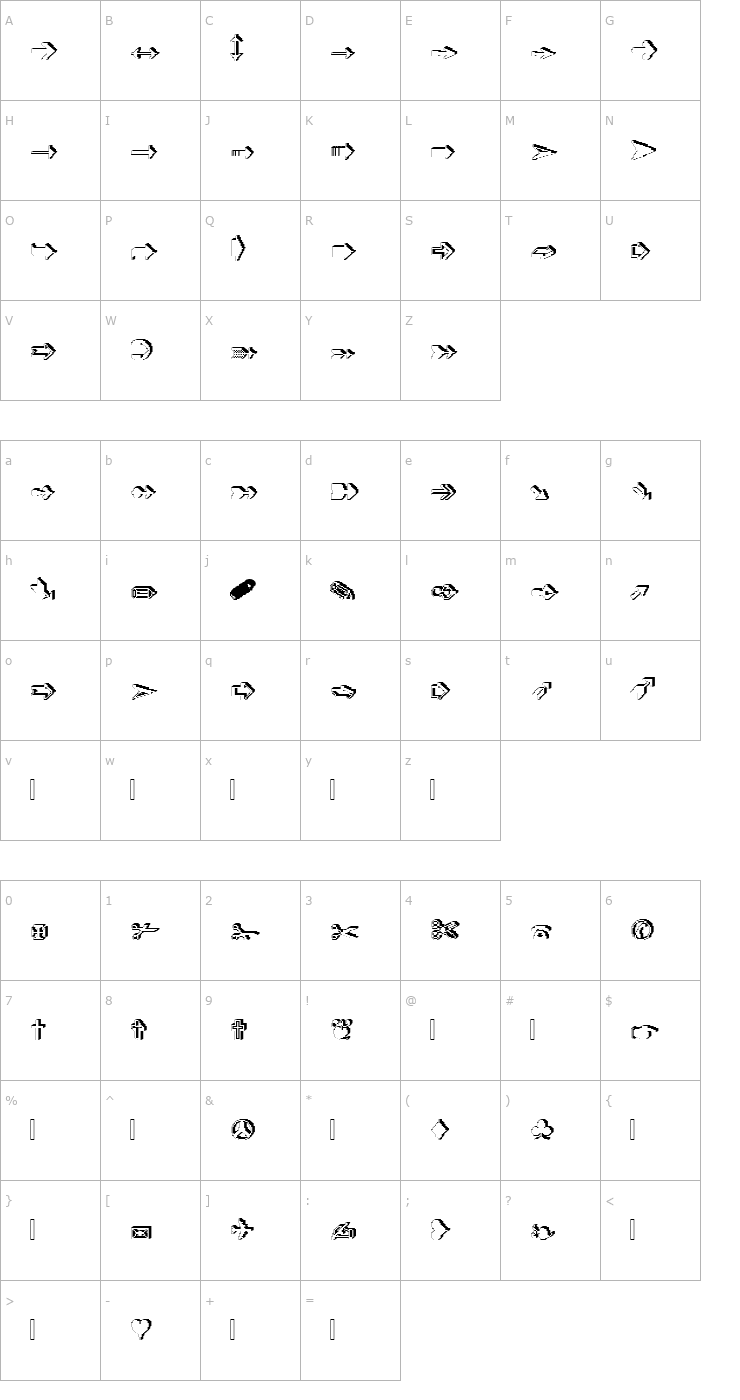 Character Map XRough16 Becker Font
