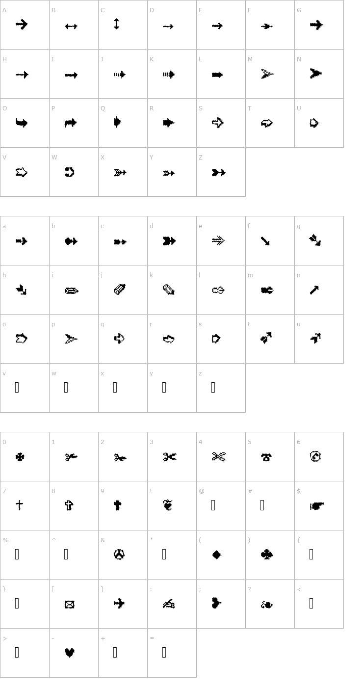 Character Map XRough18 Becker Font
