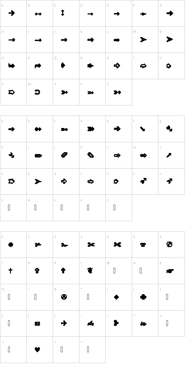Character Map XRough19 Becker Font