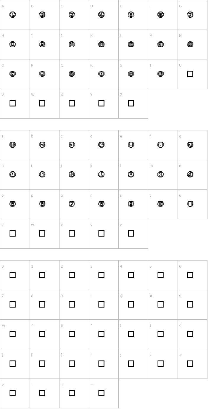 Character Map XRough24 Becker Font