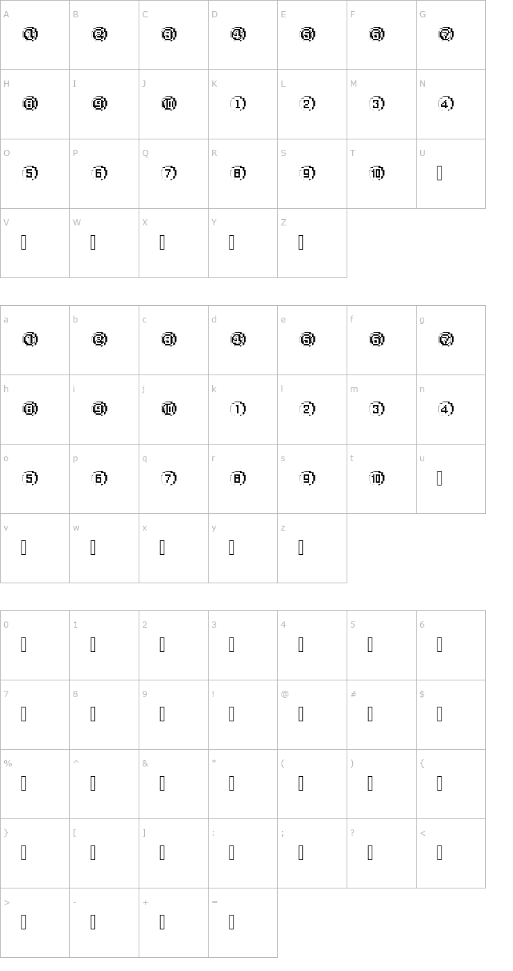 Character Map XRough25 Becker Font