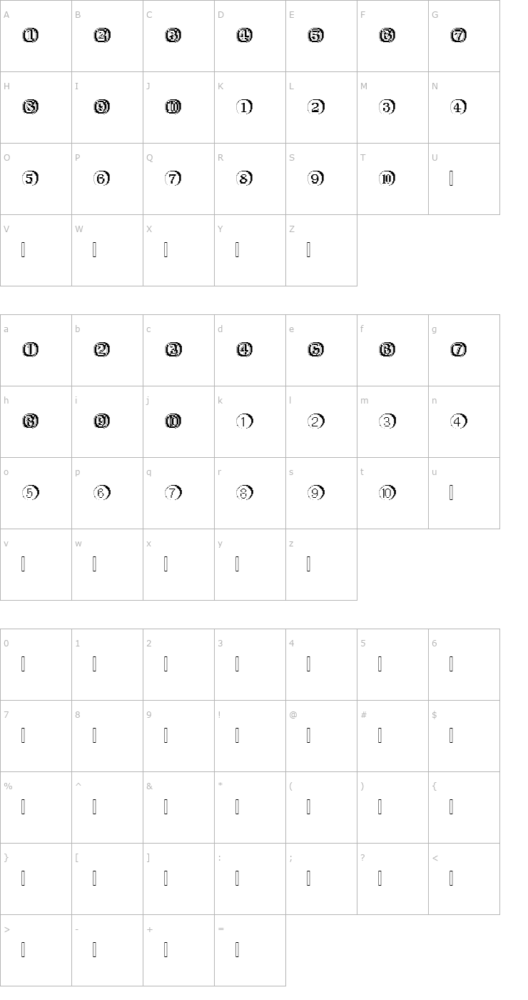 Character Map XRough26 Becker Font