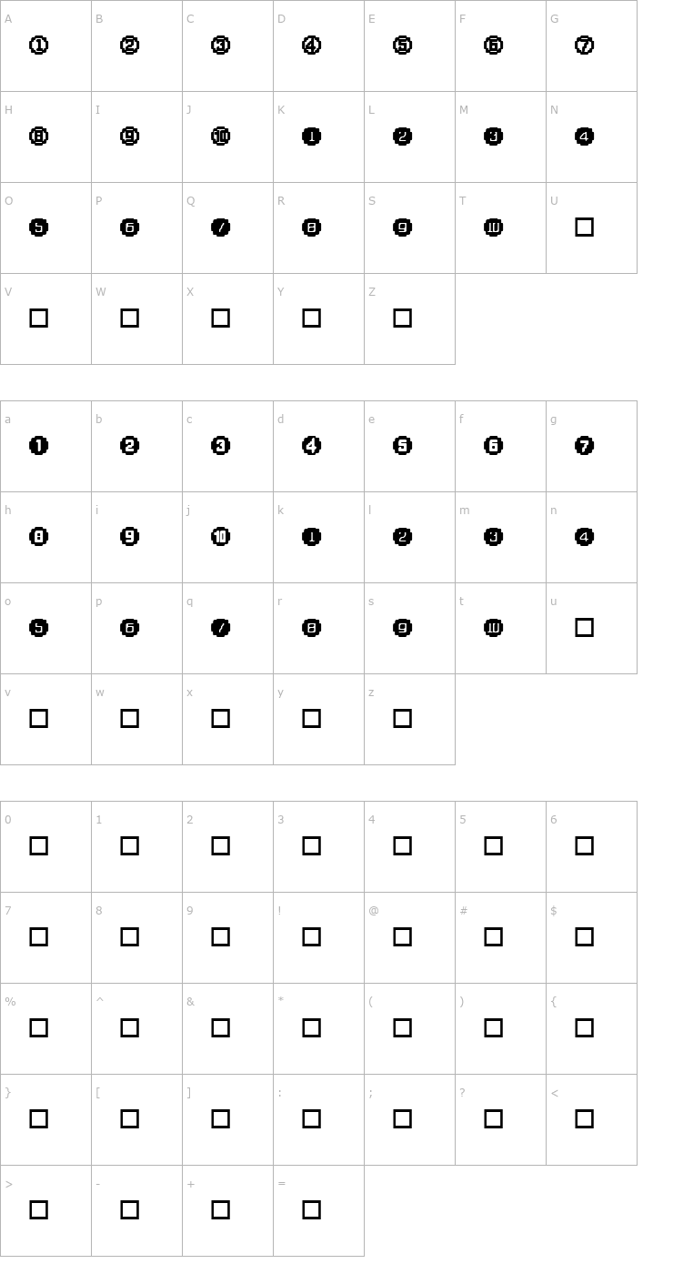 Character Map XRough29 Becker Font