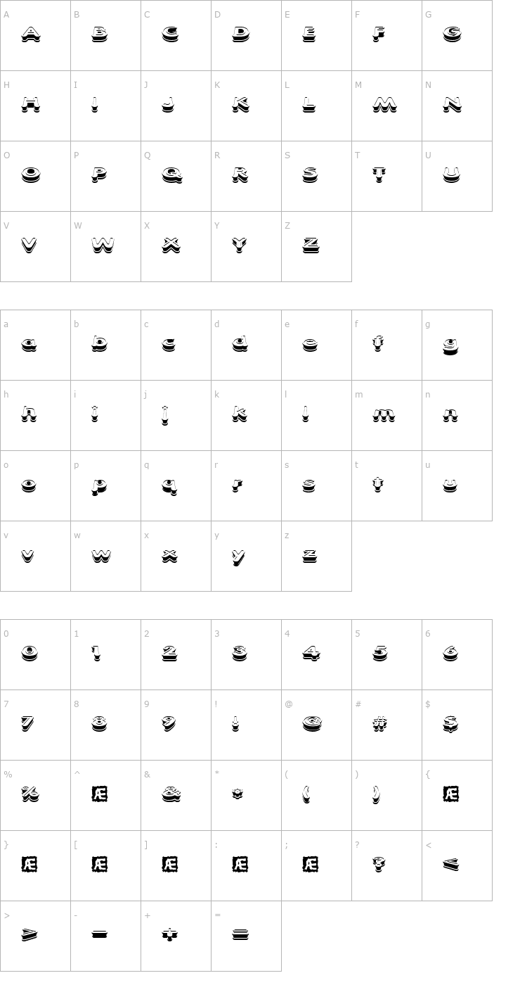 Character Map Xtrusion (BRK) Font