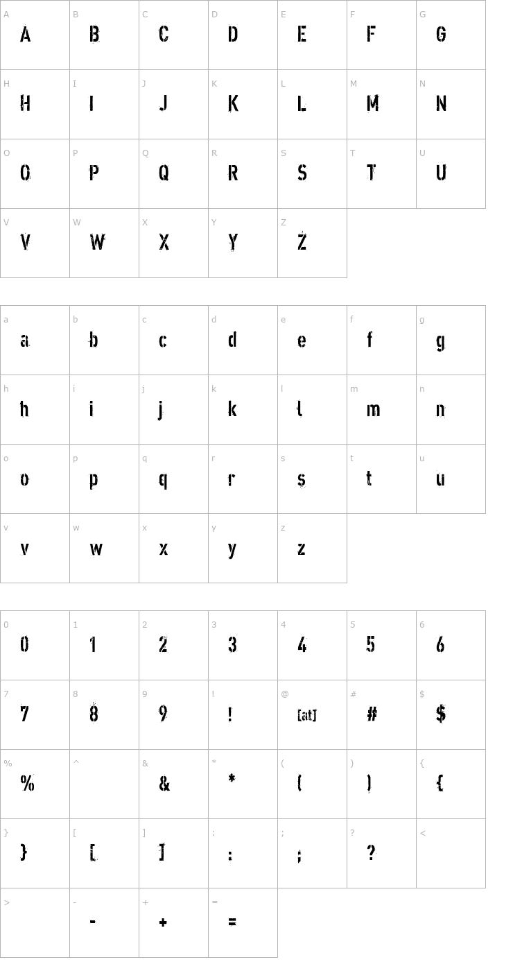 Character Map XXII DIRTY-ARMY Font