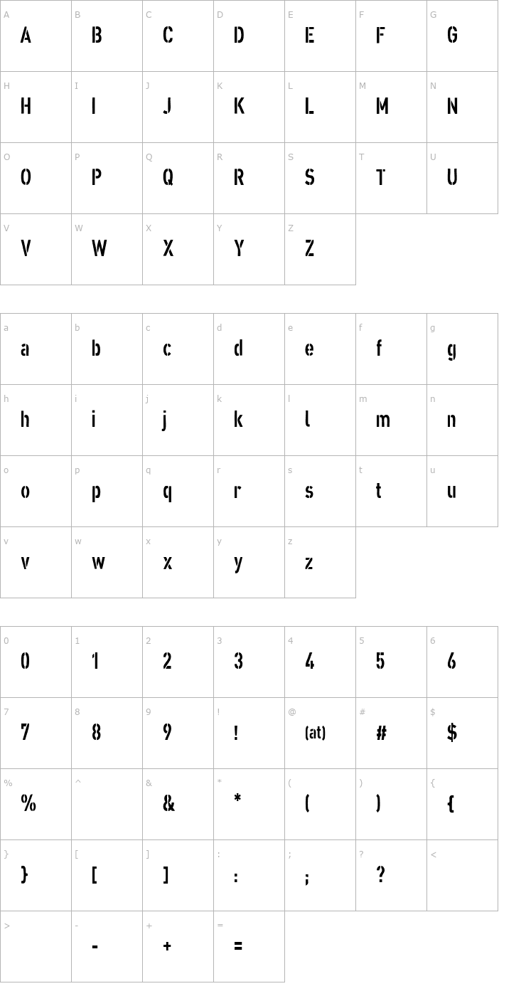 Character Map XXII STRAIGHT-ARMY Font