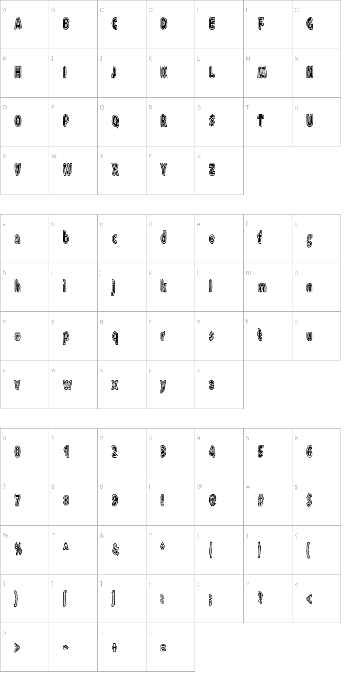 Character Map XXXRaytid Font