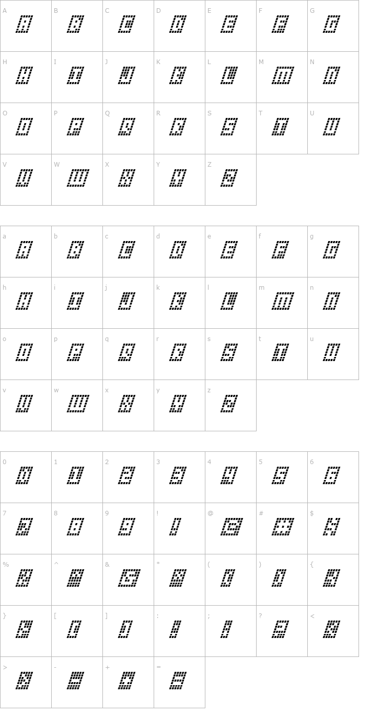 Character Map Y-Grid Italic Font