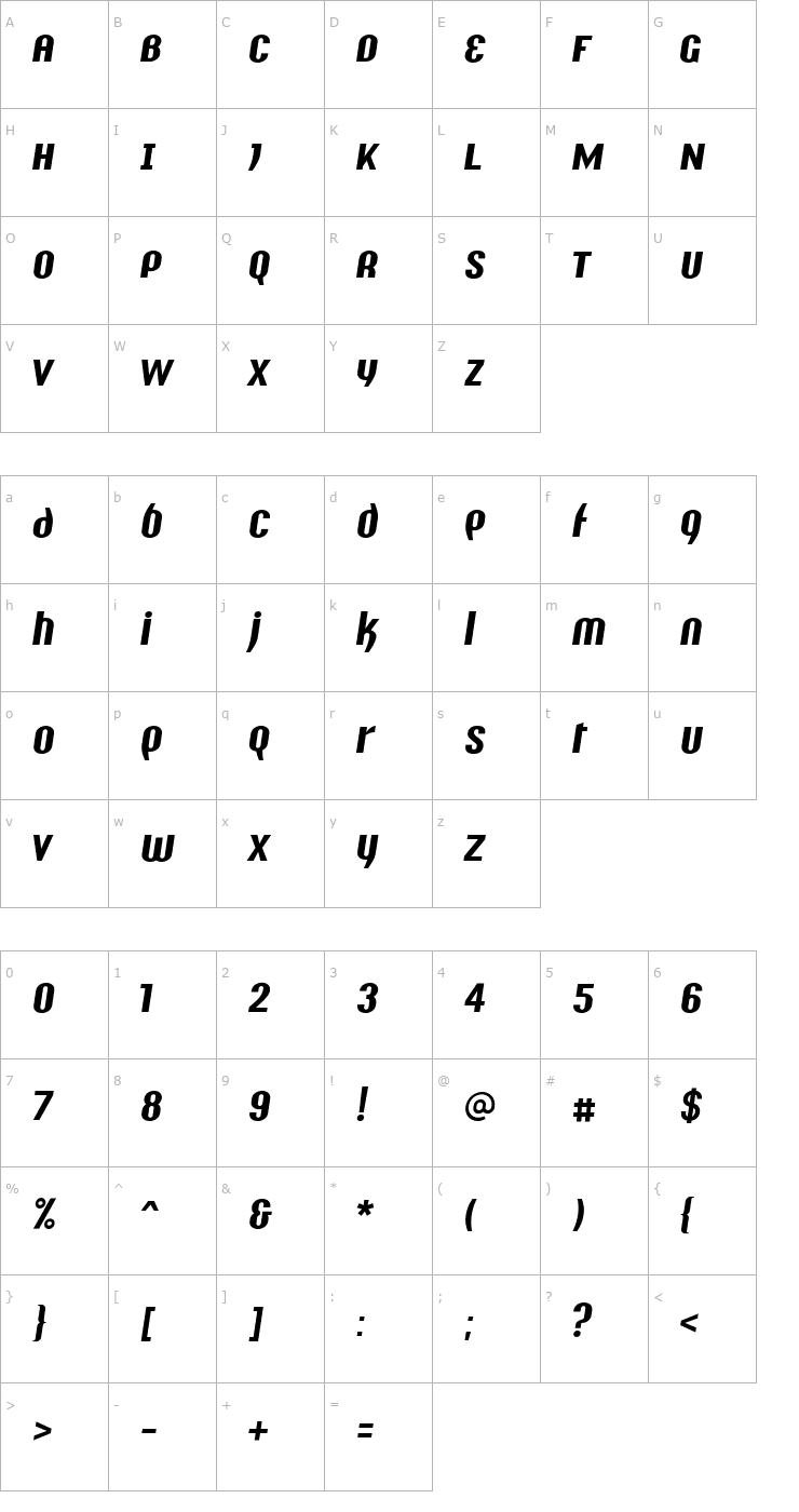 Character Map Y2K Analog Legacy Italic Font