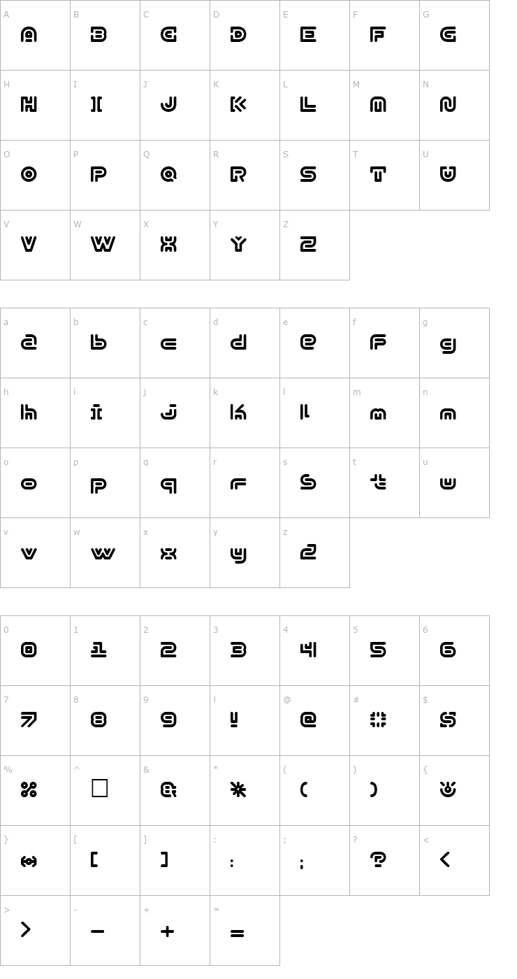 Character Map Y2k Subterran Express KG Font