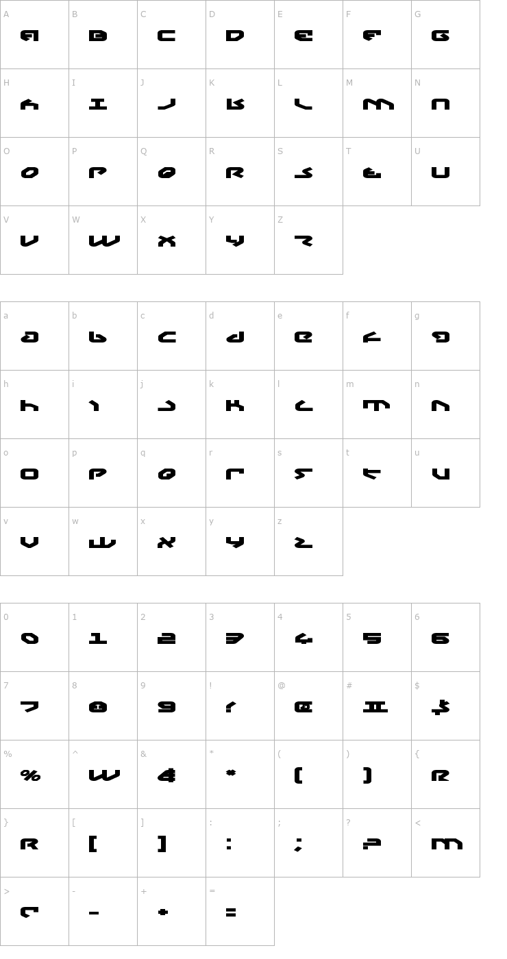 Character Map Yahren Expanded Bold Font